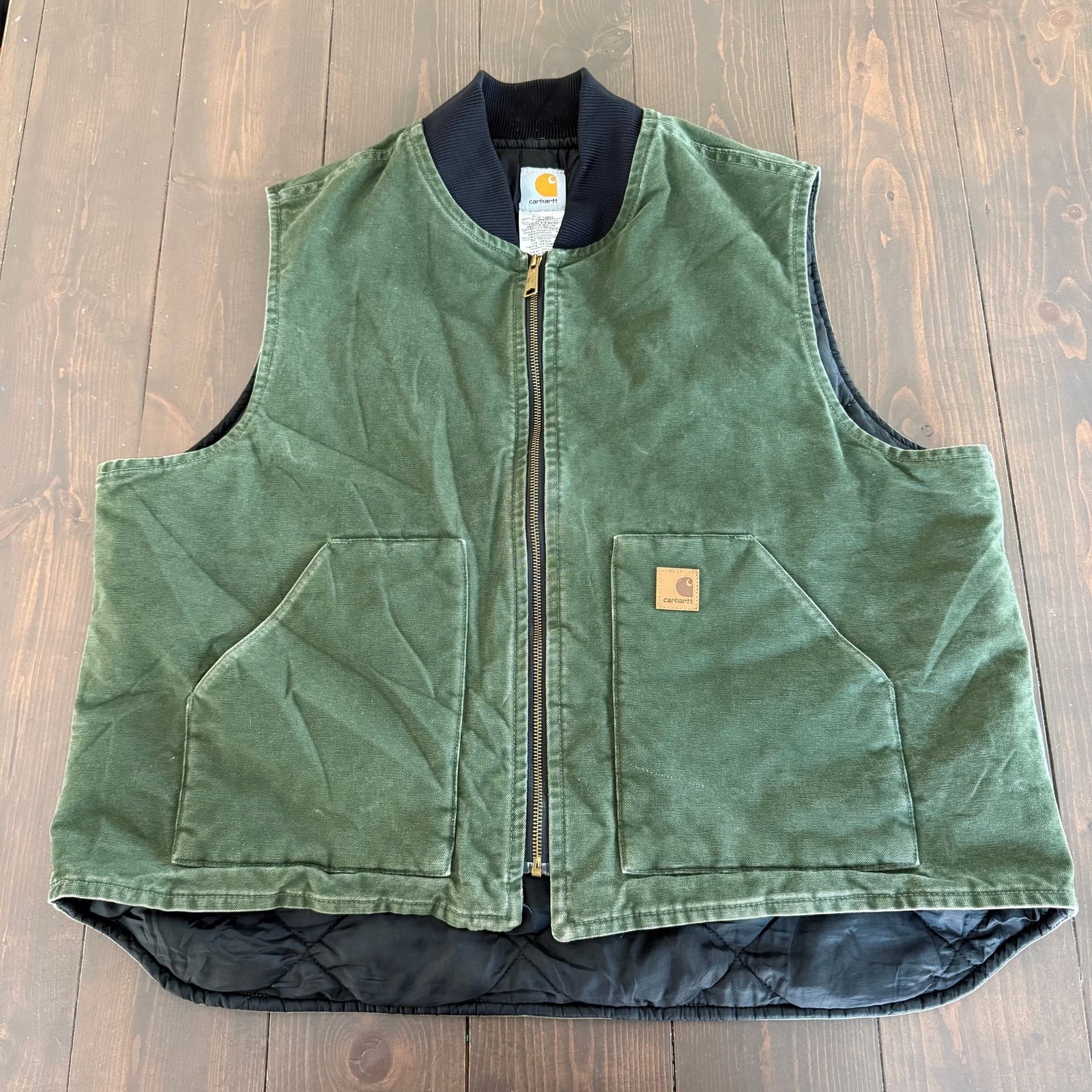 Vintage Carhartt V02 CYP Cypress Green Arctic Quilt-Lined Duck Vest Size 2XL