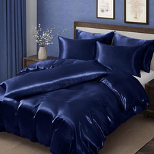 Satin Duvet Cover Set, Navy Blue, King Size 6 Pcs, Silky Bed Duvet Cover, Ultr