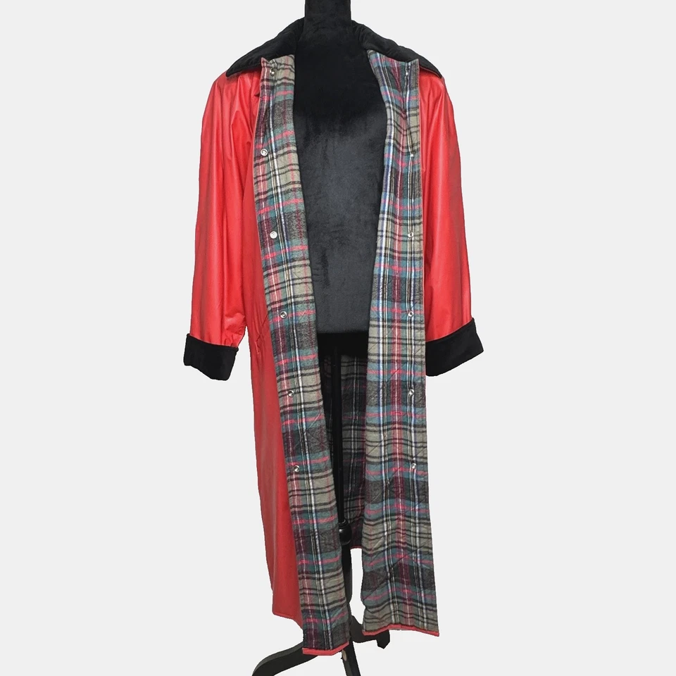 Abrigo Largo Forrado a Cuadros Abrigo Lluvia PVC Rojo Misty Harbor De Colección Años 90 Talla L Foto 2 de 4