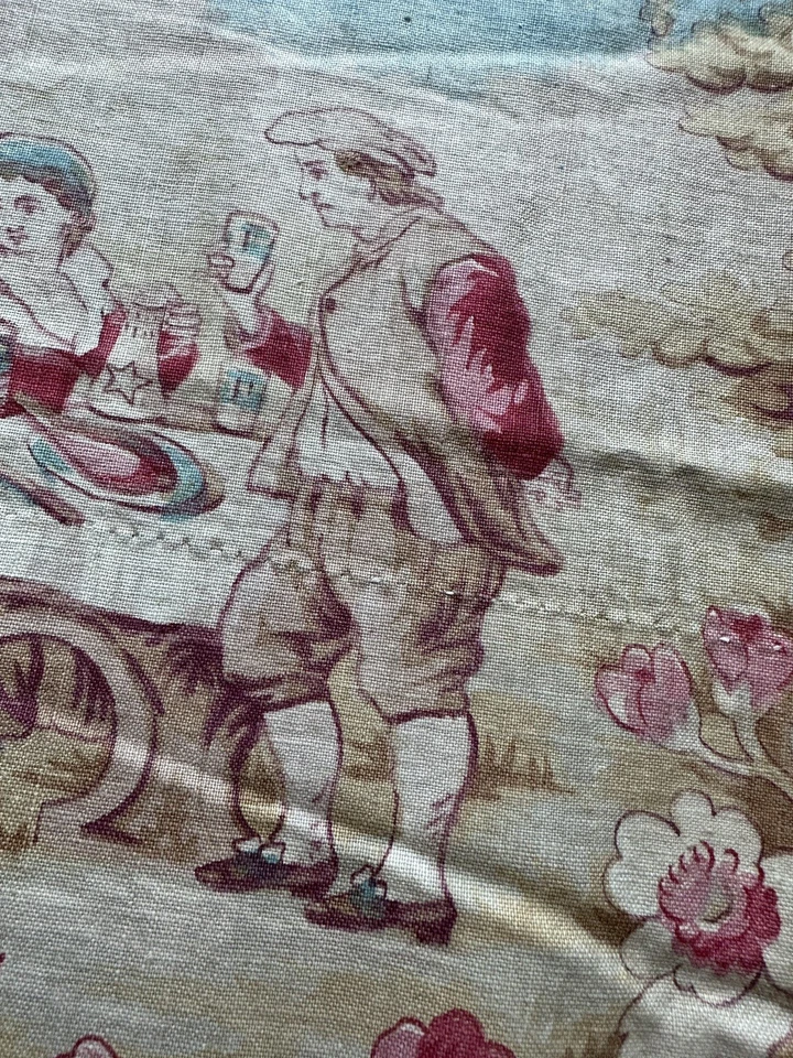 Tissu Ancien Coton Imprimé XIXème Campagne Violant Fleurs Roses Fête Village - Photo 3/4