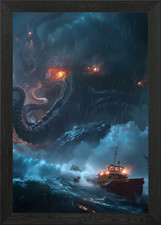Storm of the Kraken Framed Wall Art Poster Canvas Print Picture