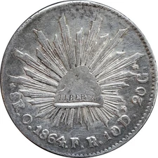 Mexico 8 Reales O 1864 F.R. Oaxaca, Scarce. KM# 377.11