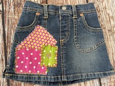 Denim Jean Mini Skirt w/ Custom Green Pink Patches Heart-18 Months