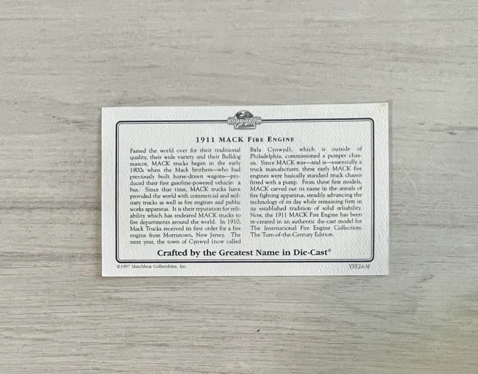 Matchbox Models Of Yesteryear Fire Engine Series 1911 MACK YFE24-M W/COA - Image 4 of 4