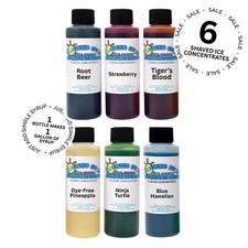 Shaved Ice Snow Cone Concentrate- 6 4oz Bottles Each Bottle Makes 1 Gallon 