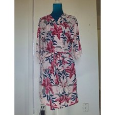 Flora Nikrooz Womens Pink Lily Floral Lace Trim Short Robe XS Q81320