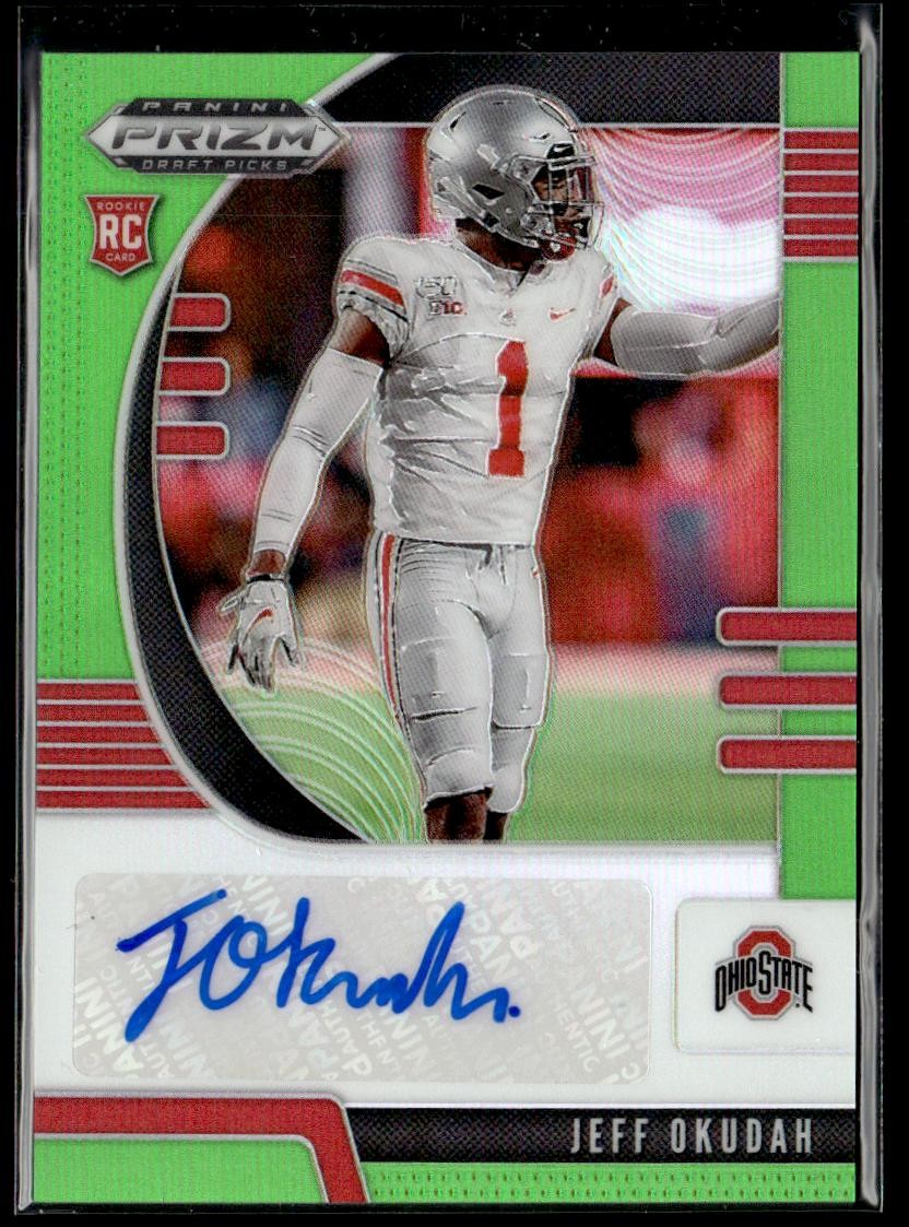 2020 Panini Prizm Draft Picks Jeff Okudah Draft Picks Neon Green Auto /125 KT