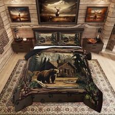 Rustic Cabin Bedding Sets Twin Hunting Wild Bear Comforter Set Country Farmho...