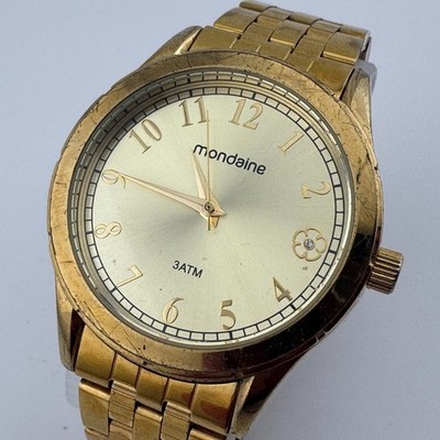 Vintage Mondaine Quartz Watch 088 PPIM Men 30m Gold Tone Analog New Battery 6.5''