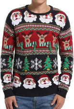 Men'S Holiday Reindeer Snowman Santa Snowflakes Sweater