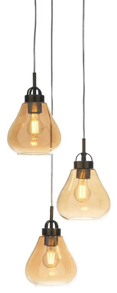 Ceiling Light Brass Turua 3 Pendant Antique Amber Glass Oaks Lighting 1006/3 AB