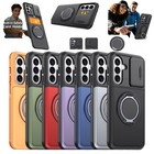 For Samsung Galaxy A35 Armor Case A37 A55 Slide Camera Card Holder Stand Cover