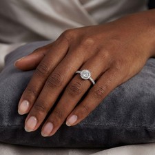 Side Stone Engagement Ring Halo Platinum 0.83 Carat Round Natural Diamond E VS2