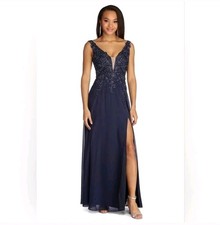 BLONDIE NITES JUNIOR NAVY PROM LONG DRESS SIZE 1