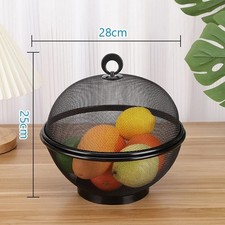 Gro&szlig;er Obstkorb mit Netz Deckel Obstschale Fliegenschutz Metall Schwarz 28x25cm