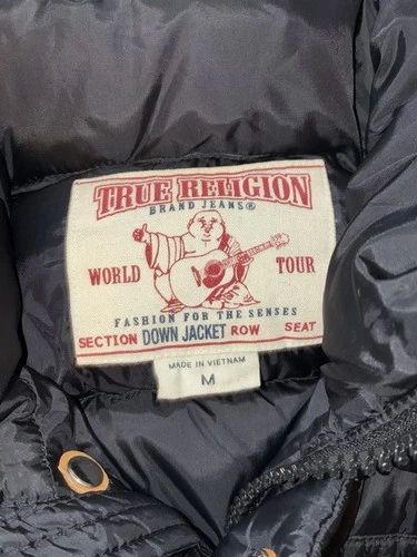 True Religion (Rare) Black Puffer Jacket with Fur Hoodie Men's Size Medium image 2