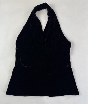 Y2K Cinched Express Whimsigoth Crushed Velvet Black Halter Witchy Whimsigoth
