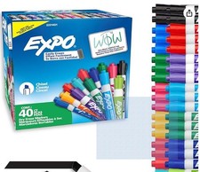 EXPO Dry Erase Markers, Low Odor Ink, Assorted Colors, Chisel Tip, 40 Count - Wh