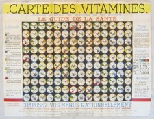 Rare Carte des Vitamines ~1950 A. Orain éditeur 75x58 - Guide de la Santé