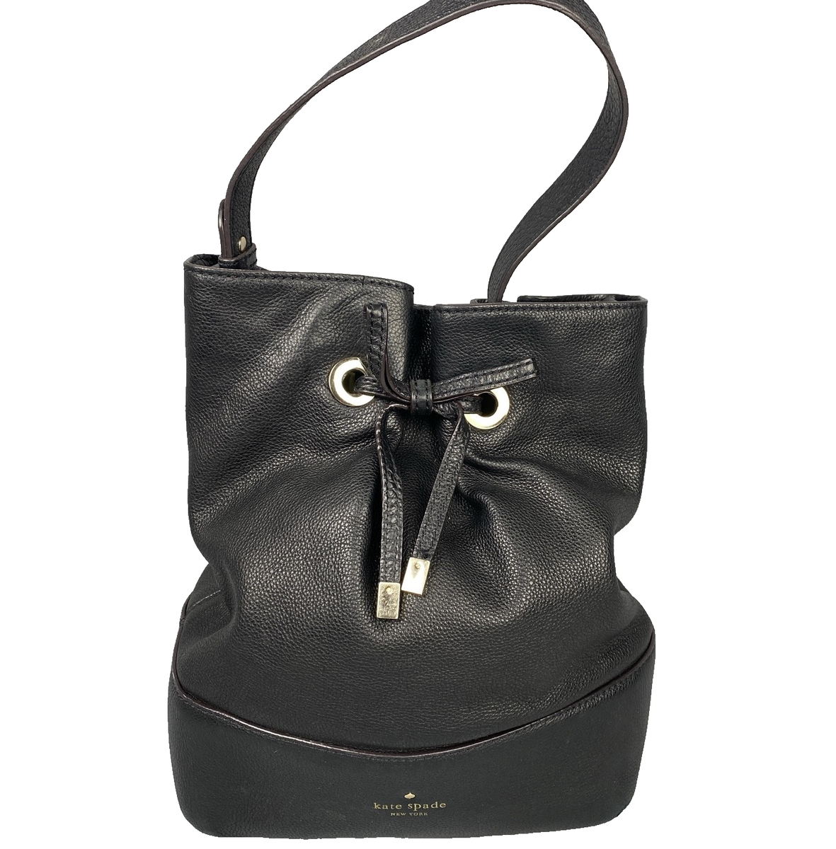Kate Spade New York Black Leather Womens Bucket Drawstring Shoulder Bag  Purse