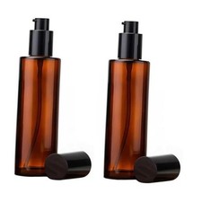 2 Pcs 120ml 4oz Amber Glass Pump Bottles, Refillable Lotion Dispensers with