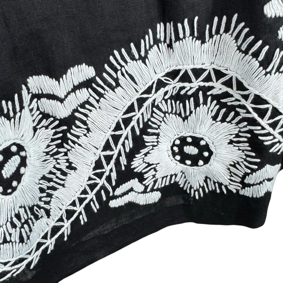 Isda & Co 100% Lino Negro Blanco Bordado Hasta la Rodilla Línea A Falda Plisada 8 Foto 3 de 4