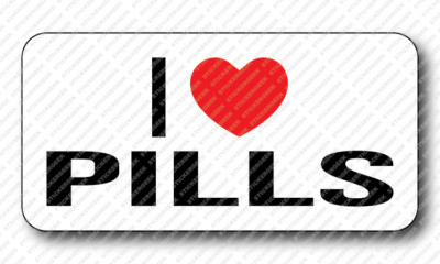 I LOVE HEART PILLS Gag Joke Prank Funny Hard Hat Toolbox Sticker