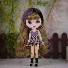 12" Blythe doll Nude joint body brown Long curly hair Custom makeup dudu lips
