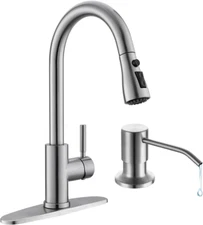 Kitchen Faucet with Soap Dispenser, Stainless Steel Kitchen Sink Faucet with Pul