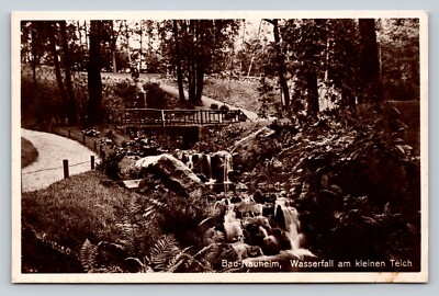 RPPC Bad Nauheim Waterfall at Small Pond Beautiful Scene VINTAGE Postcard