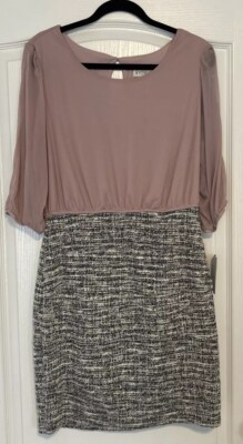 Enfocus Studio Dress Women s Size 14 Sheer Pink Black&White Skirt NEW WITH TAGS