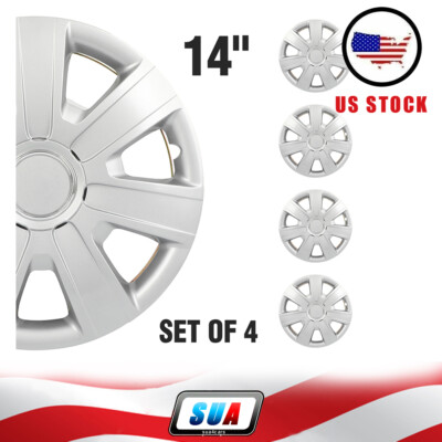 Set of 4 Fits All Makes Models 14 Inch Trim Silver PP Hub Caps Wheel Covers Kit