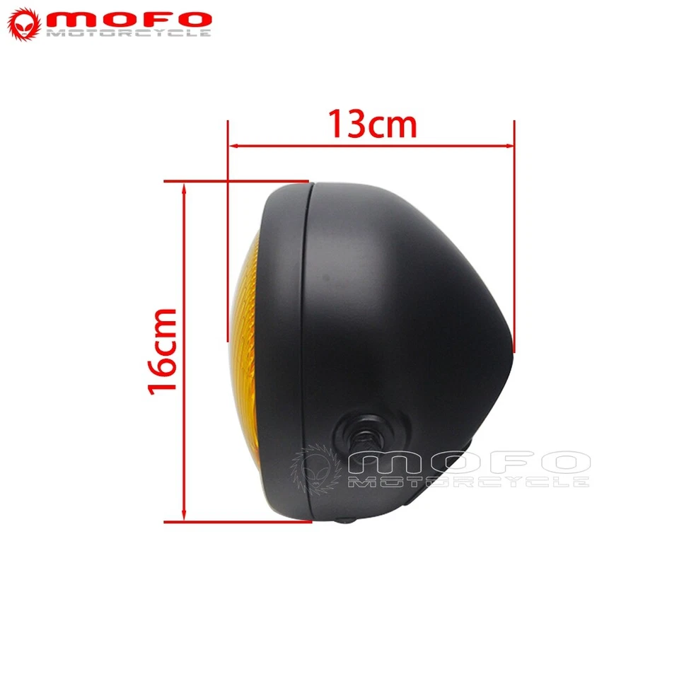 Motorcycle Retro Round Headlight Amber Lens For Harley Honda Suzuki Cafe Racer - Image 2 of 4