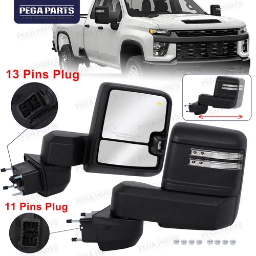 Driver Passenger Side Black Tow Mirrors For 2019-2024 Chevy Silverado GMC Sierra