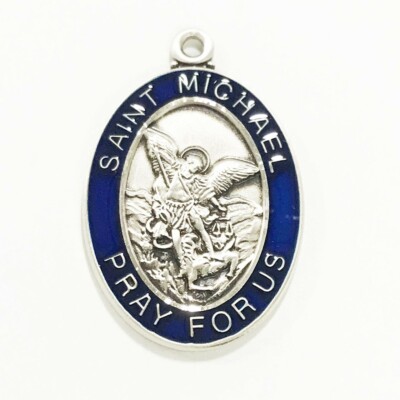 St. Michael Sterling Silver Blue Epoxy Medal Necklace