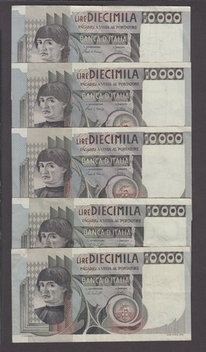 Italy P.106 Set of ALL 5 dates 1976-1984 10,000  10000 Lire NICE CIRCULATED 2007 - Picture 1 of 2