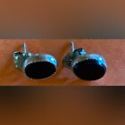 Women’s Earrings Silvertone Black Onyx Stone Pierced Studs