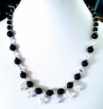 "LITTLE BLACK DRESS" Necklace Onyx Crystal Silver-plate 17"
