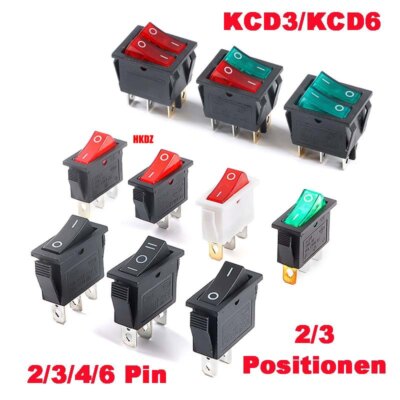 KCD3/6 Kippschalter Wippschalter Eckig EIN/AUS Switch 2/3Pin 16A-250V/20A-125VAC