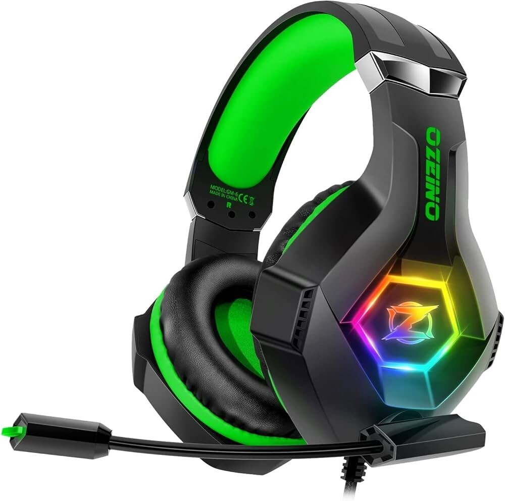 Gaming Headset for PC, Ps4, Ps5, Xbox with Noise Cancelling / Mic / green Light-image