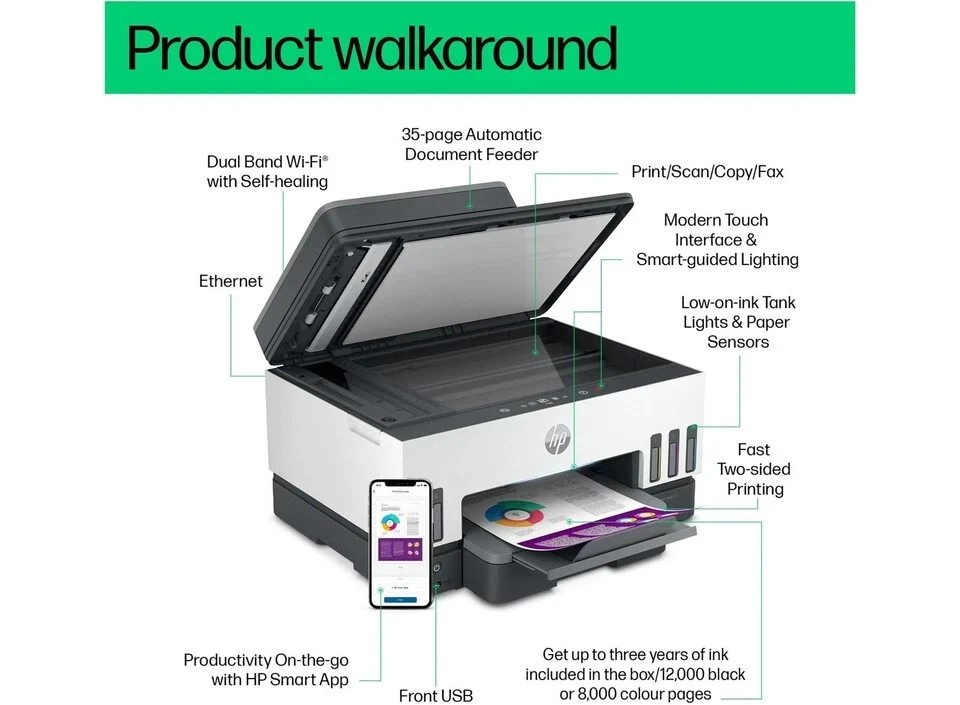 HP Smart Ink Tank 7305 All In One Wireless Colour  Printer - Image 3 of 4