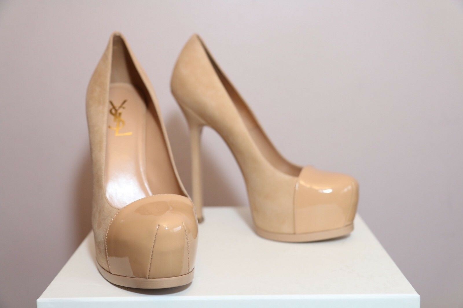 Scarpe YSL Yves Saint Laurent Tribtoo 105 in pelle scamosciata punta cap $795 taglia 39 5