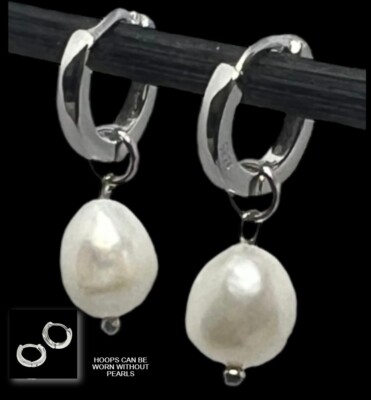 Sterling Silver 12mm Hoop Earrings with Removable 8mm Cultured Freshwater Pearls