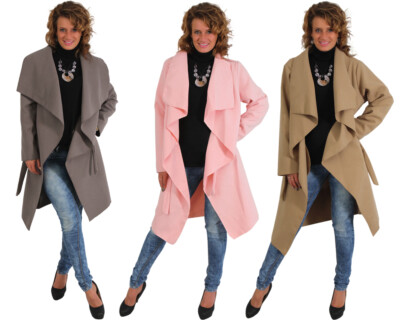 Mantel Jacke Übergang Wasserfall Trenchcoat Blogger Kragen Gürtel Cardigan 34 36