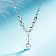 0.44 Ct Round Cut Natural Diamond Station 18" Chain Necklace 925 Sterling Silver