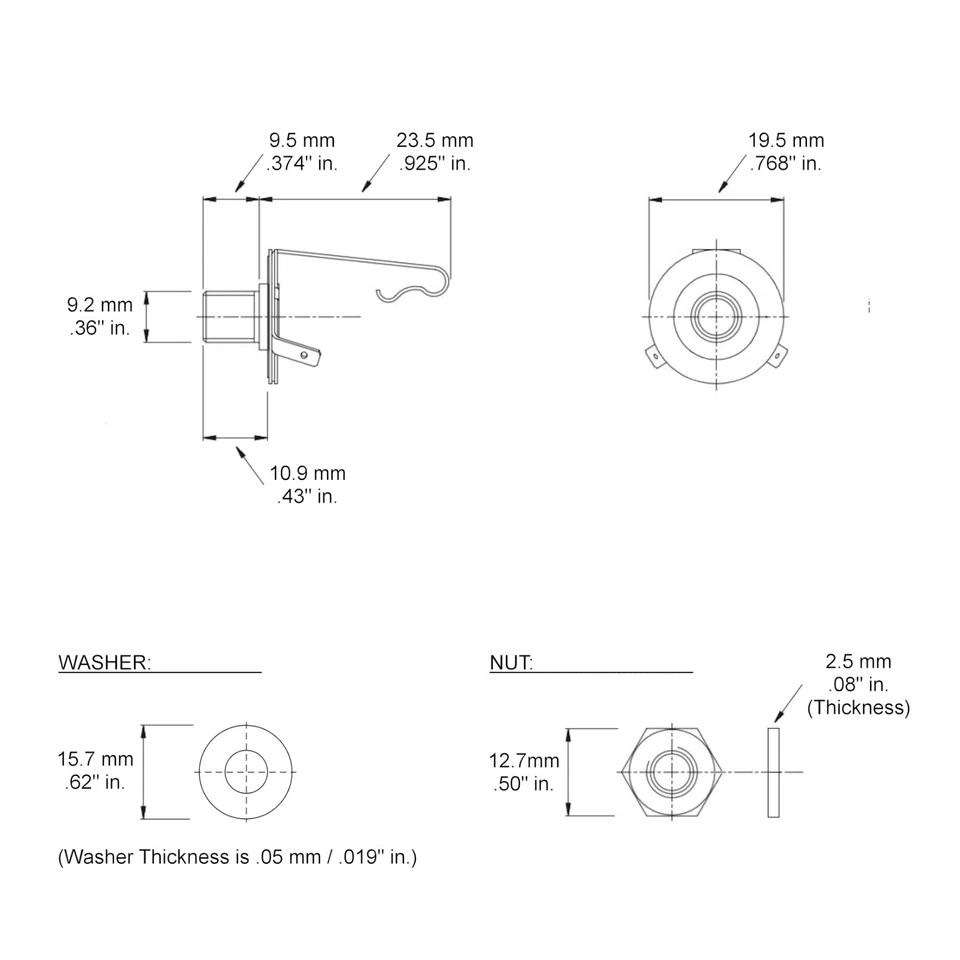 Macaco de guitarra Neutrik Rean eixo longo com porca e arruela (NYS229L) pacote com 4 - Imagem 2 de 3