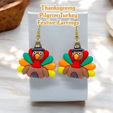 Turkey  Pilgrim Earrings Thanksgiving Festive Unique Earrings