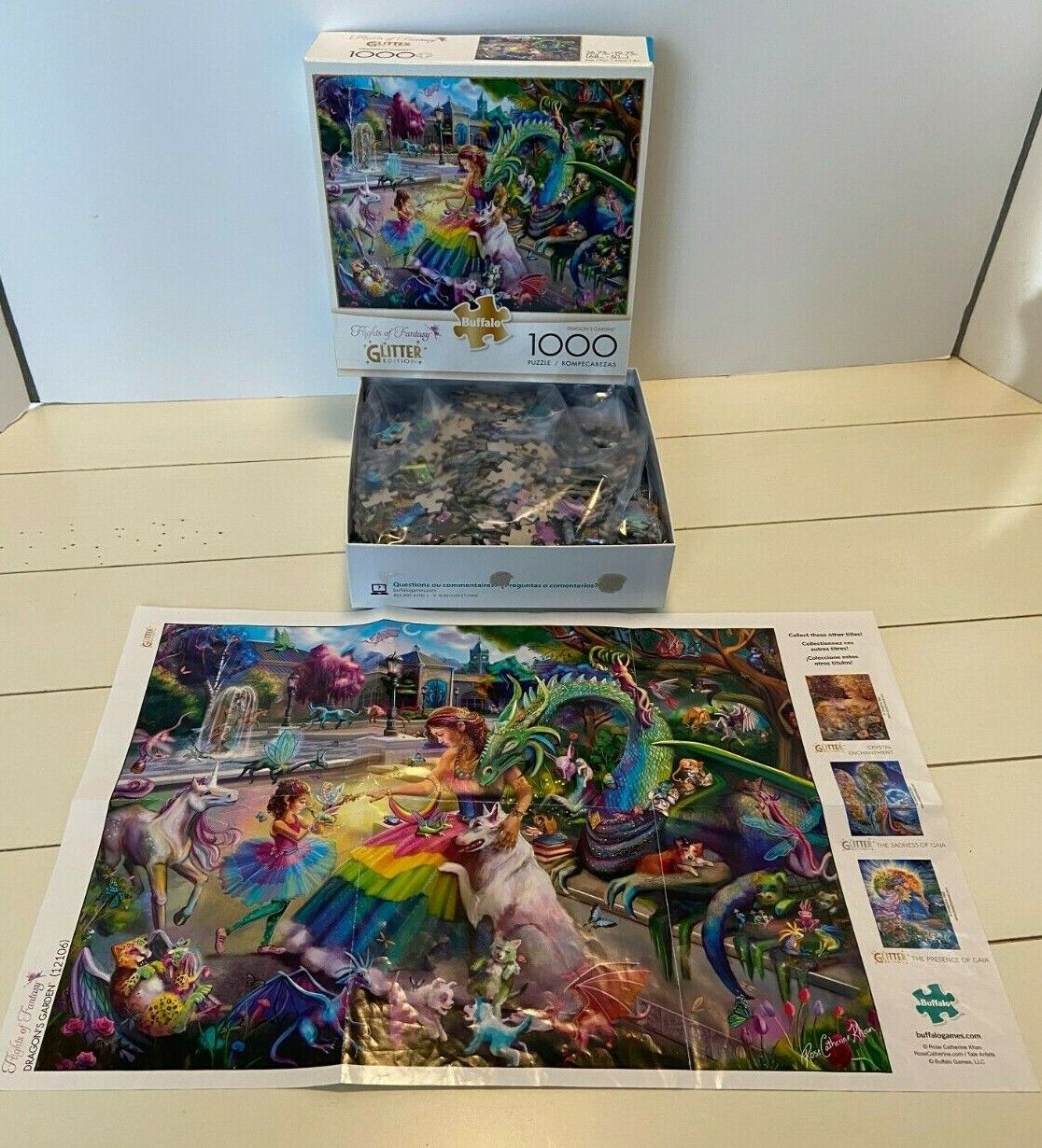Dragons Garden Glitter Edition 1000 Piece Jigsaw Puzzle Buffalo 