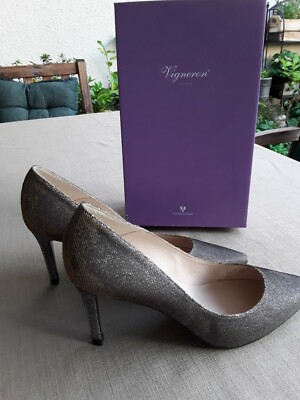 Vigneron*Pumps*silber*Innen Leder*Gr.41*Pfennig*Absatz 9cm*TOP*NEU
