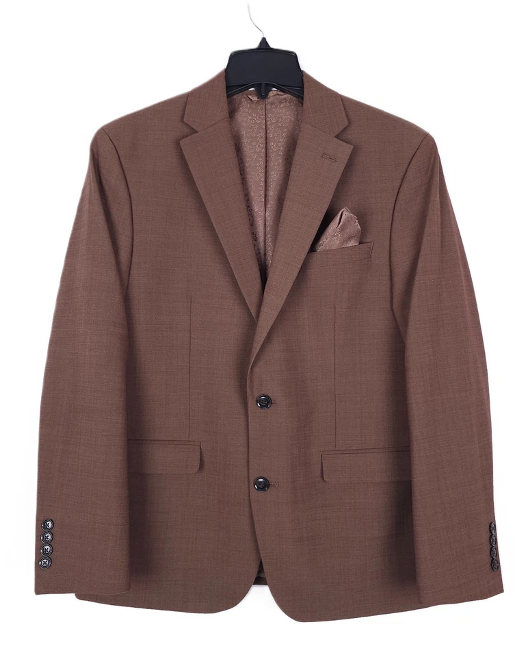 Traje de 2 piezas de lana elástica ajustado Bar III para hombre marrón óxido liso 40S 31x30 nuevo sin etiquetas Foto 2 de 4